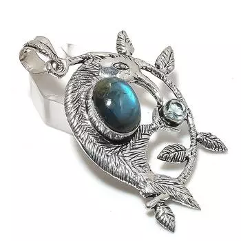 Подвеска из серебра 925 пробы с натуральным лабрадоритом и топазом 2,56 дюйма M9A32