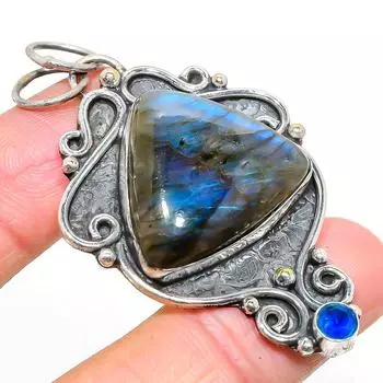 Подвеска из серебра 925 пробы с натуральным лабрадоритом, голубым топазом 2,56 дюйма p4C57