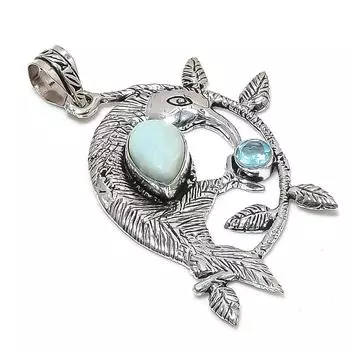 Подвеска из серебра 925 пробы с натуральным ларимаром и топазом 2,56 дюйма, ширина 9 г 25