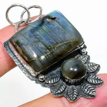 Подвеска из серебра 925 пробы с натуральным лабрадоритом ручной работы 2,29 дюйма J3a40