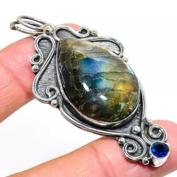 Подвеска из серебра 925 пробы с натуральным лабрадоритом, голубым топазом 2,68 дюйма w6V00