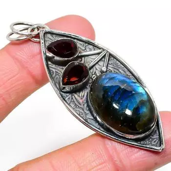 Подвеска из серебра 925 пробы с натуральным лабрадоритом, гранатом 2,76 дюйма H5c25