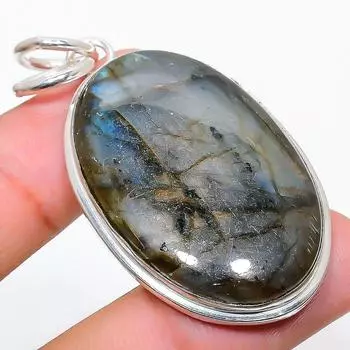Подвеска из серебра 925 пробы с натуральным лабрадоритом ручной работы 2,17 дюйма R4w29