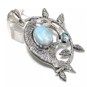 Подвеска из серебра 925 пробы с натуральным ларимаром и топазом 2,56 дюйма K3K06