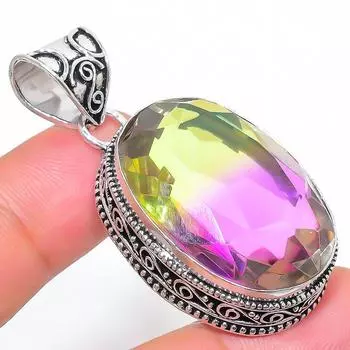 Подвеска из серебра 925 пробы с натуральным двухцветным турмалином 1,93 дюйма N7I55