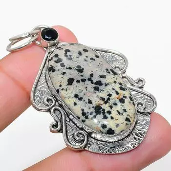 Подвеска из серебра 925 пробы с натуральным далматинским яшмом и шпинелью 2,29 дюйма T9q83