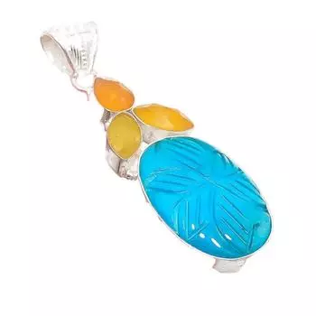 Подвеска из серебра 925 пробы с неоново-голубым апатитом и сапфиром 2,56 дюйма AH-5203 2.17 синий