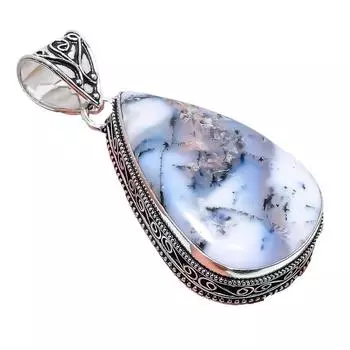 Подвеска из серебра 925 пробы с опалом и дендритом, ручная работа, 2,17 дюйма AH-871 2.2 белый