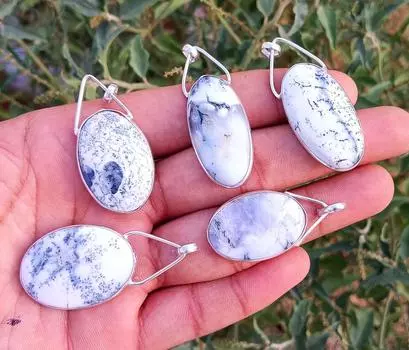 Подвеска из серебра 925 пробы с опалом и дендритовым камнем SOM-39 5 Cm белый