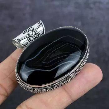 Подвеска из серебра 925 пробы с полосчатым агатом и драгоценным камнем 1,85 дюйма j9y97