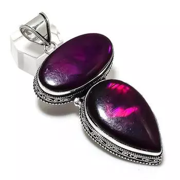 Подвеска из серебра 925 пробы с розовым лабрадоритом, ручная работа, 3,15 дюйма, e0k31