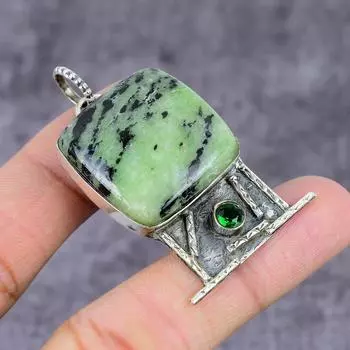 Подвеска из серебра 925 пробы с рубиновым цоизитом и диопсидом, созданная в лаборатории, 2,27 дюйма, H0O97