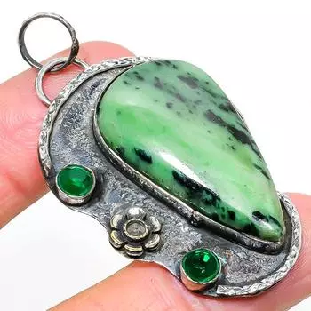 Подвеска из серебра 925 пробы с рубиновым цоситом и диопсидом, созданная в лаборатории, 2,32 дюйма k5s79