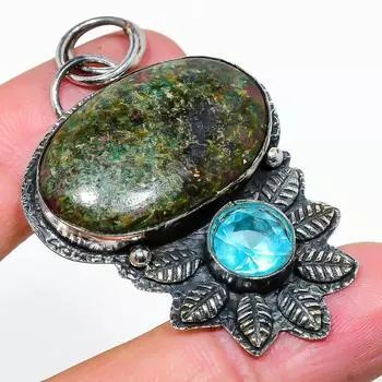 Подвеска из серебра 925 пробы с рубиновым фукситом и топазом, ручная работа, 2,29 дюйма, l5t08