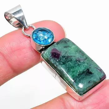 Подвеска из серебра 925 пробы с рубиновым цоситом и топазом, созданная вручную в лаборатории, 2,17 дюйма N4Y62