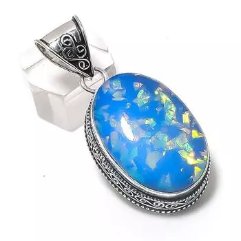 Подвеска из серебра 925 пробы с синим триплетным опалом 1,97 дюйма m8n87