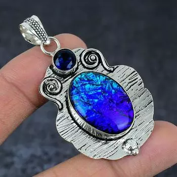 Подвеска из серебра 925 пробы с синим опалом и драгоценным камнем 2,40 дюйма v1P52