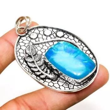 Подвеска из серебра 925 пробы с синим триплетным опалом, ручная работа, 2,34 дюйма 2.34 синий