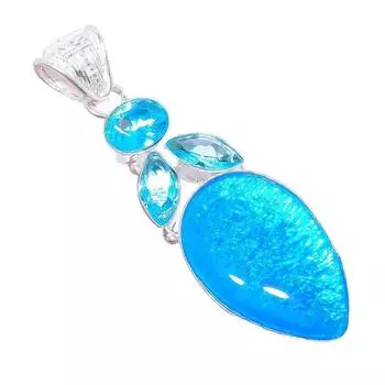 Подвеска из серебра 925 пробы с синим триплетом огненного опала и голубым топазом 2,6 дюйма AH-3246 2.17 синий