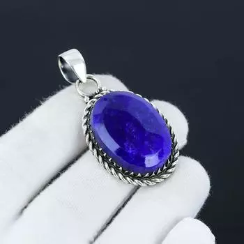 Подвеска из серебра 925 пробы с синим сапфиром, ручная работа, праздничный подарок для нее, ювелирные изделия для особых случаев 1.96 синий