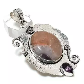 Подвеска из серебра 925 пробы с солнечным камнем и аметистом 2,56 дюйма R7a84