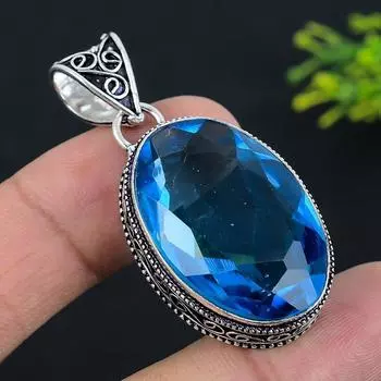 Подвеска из серебра 925 пробы с танзанитовым кварцем 1,97 дюйма j0j72