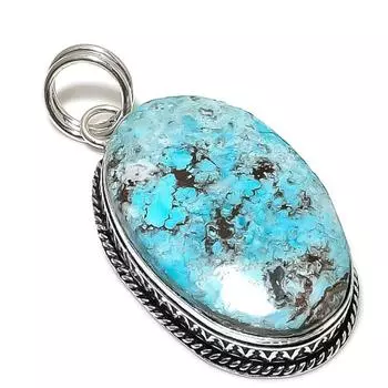 Подвеска из серебра 925 пробы с тибетским бирюзовым камнем 2,36 дюйма Q7E31