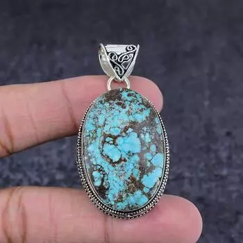 Подвеска из серебра 925 пробы с тибетским бирюзовым камнем ручной работы 2,17 дюйма S4n08