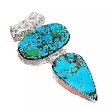 Подвеска из серебра 925 пробы с тибетским бирюзовым камнем ручной работы 2,17 дюйма AH-941 2.2 синий