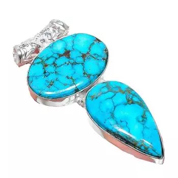 Подвеска из серебра 925 пробы с тибетским драгоценным камнем бирюзой 2,17 дюйма AH-945 2.2 синий