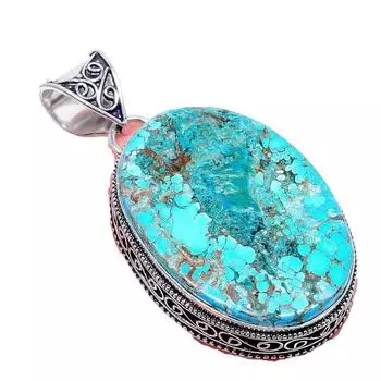 Подвеска из серебра 925 пробы с тибетским бирюзовым камнем ручной работы 2,17 дюйма AH-774 2.2 синий
