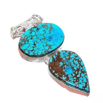 Подвеска из серебра 925 пробы с тибетским бирюзовым камнем ручной работы 2,17 дюйма AH-937 2.2 синий