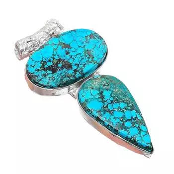 Подвеска из серебра 925 пробы с тибетским бирюзовым камнем ручной работы 2,17 дюйма AH-925 2.2 синий