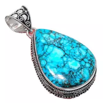 Подвеска из серебра 925 пробы с тибетским бирюзовым камнем ручной работы 2,17 дюйма AH-807 2.2 синий