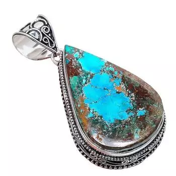Подвеска из серебра 925 пробы с тибетским бирюзовым камнем ручной работы 2,17 дюйма AH-813 2.2 синий