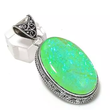 Подвеска из серебра 925 пробы с зеленым опалом и драгоценным камнем ручной работы 2,25 дюйма t5p53