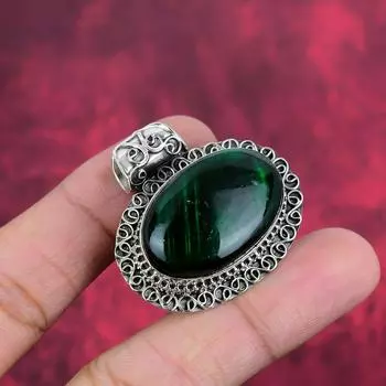 Подвеска из серебра 925 пробы с зеленым лабрадоритом, ручная работа, изумительный кулон с драгоценным камнем 1.50 Inches зелёный