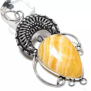 Подвеска из серебра 925 пробы с желтым авантюрином, ручная работа, 2,96 дюйма, J7W26