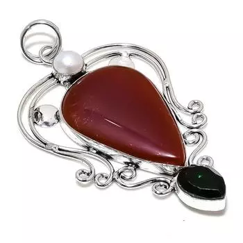 Подвеска из серебра 925 пробы с жемчугом и красной речной яшмой, ручная работа, 3,55 дюйма, W0n23