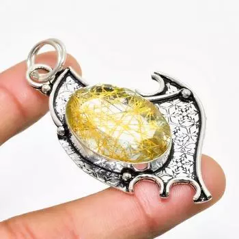 Подвеска из серебра 925 пробы с золотым рутилом, ручная работа, 2,65 дюйма 2.65 золотистый