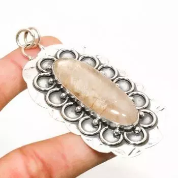 Подвеска из серебра 925 пробы с золотым рутилом, ручная работа, 2,76 дюйма 2.76 золотистый