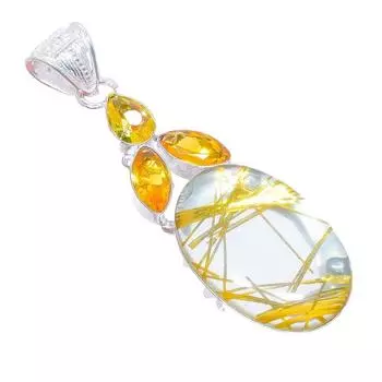 Подвеска из серебра 925 пробы с золотым рутиловым кварцем и цитрином 2,6 дюйма AH-3259 2.17 жёлтый