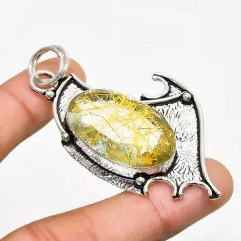 Подвеска из серебра 925 пробы с золотым рутилом, ручная работа, 2,65 дюйма 2.65 золотистый