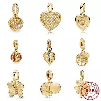 Подвеска из серебра 925 пробы в виде бабочки, пера и стрелы, золотая серия, подходит для оригинального браслета с подвесками, сделай сам, женские ювелирные изделия, подарок