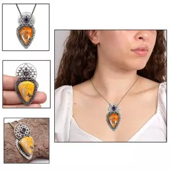 Подвеска из серебра унисекс для женщин с драгоценным камнем Bumble Bee Jasper, этническая, 2 дюйма