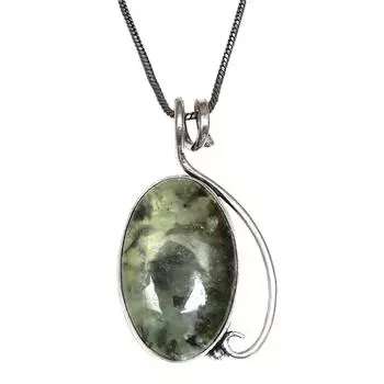 Подвеска из серебра унисекс с драгоценным камнем пренит-кабошон 2