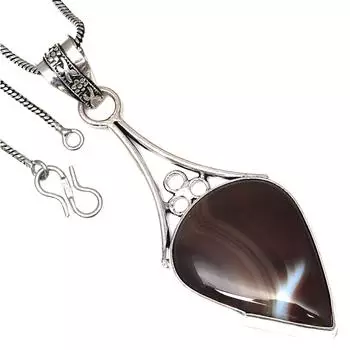 Подвеска из серого ботсванского агата, драгоценный камень, подарок на день святого Валентина, серебряное украшение, 2,75 дюйма