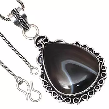 Подвеска из серого ботсванского агата, драгоценный камень, подарок на день святого Валентина, серебряное украшение, 2,25 дюйма