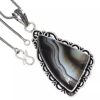 Подвеска из серого ботсванского агата, драгоценный камень, подарок на день святого Валентина, серебряное украшение, 2,75 дюйма
