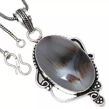 Подвеска из серого ботсванского агата, драгоценный камень, ручная работа, старинное серебряное украшение 2,25 дюйма